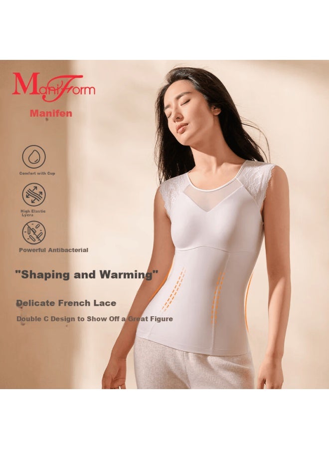 Maniform Light Shaping Thermal Vest Women Seamless Lace Antibacterial Back Slimming Abdomen Control Underwear Base Layer Top - Image 1
