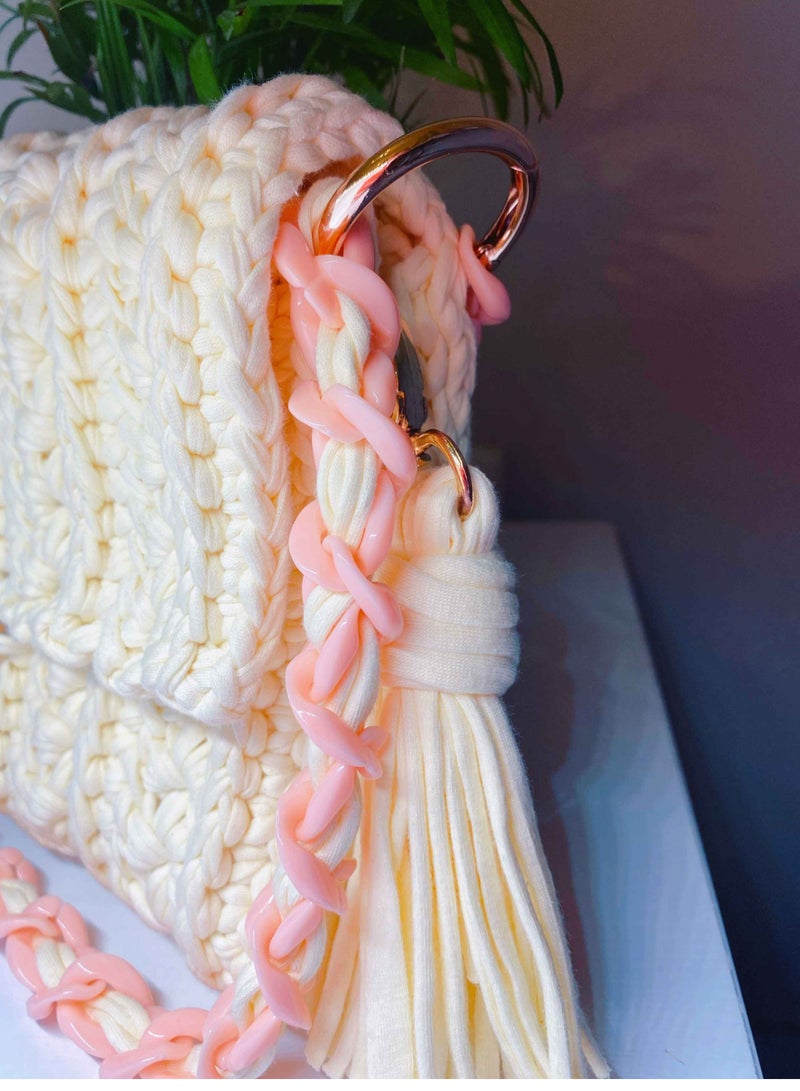 Braidise Creations Elegant Braided Crossbody Off White And Peach Handbag  - Image 3