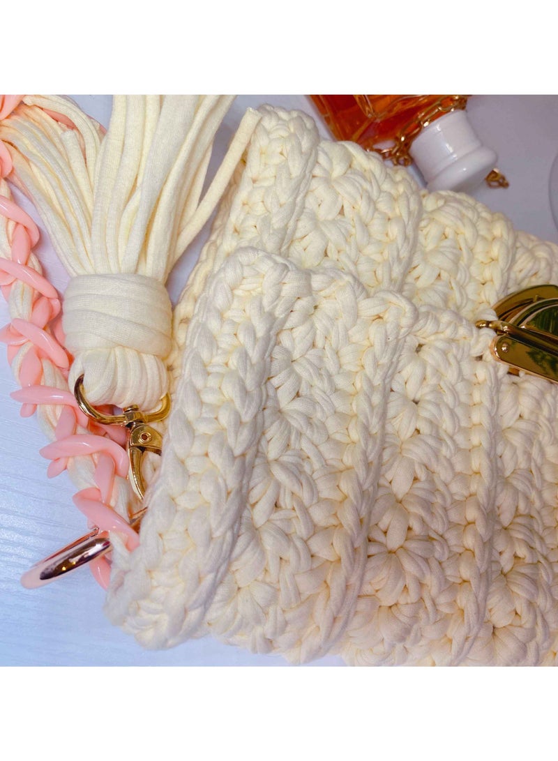 Braidise Creations Elegant Braided Crossbody Off White And Peach Handbag  - Image 2
