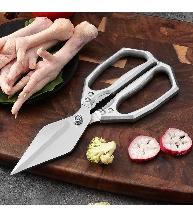 1 Large Poultry Shears Kitchen Scissors Big Head Scissors Square Silvery Handle Multi Functional Stainless Steel Chicken Bone Scissors Suitable For Cutting Chicken Duck Fish Baking And Meal Preparation High Quality Kitchen Utensils - Image 4