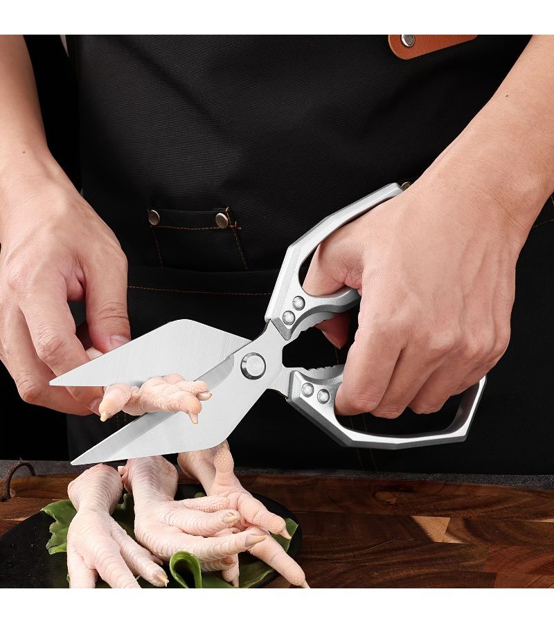 1 Large Poultry Shears Kitchen Scissors Big Head Scissors Square Silvery Handle Multi Functional Stainless Steel Chicken Bone Scissors Suitable For Cutting Chicken Duck Fish Baking And Meal Preparation High Quality Kitchen Utensils - Image 2