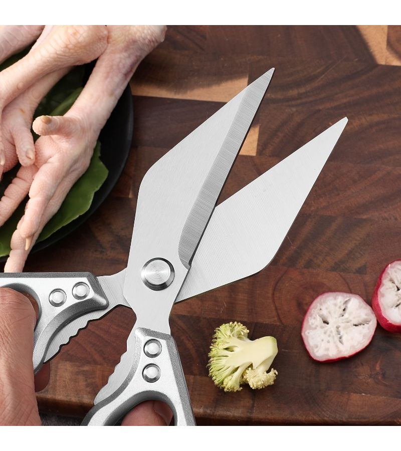 1 Large Poultry Shears Kitchen Scissors Big Head Scissors Square Silvery Handle Multi Functional Stainless Steel Chicken Bone Scissors Suitable For Cutting Chicken Duck Fish Baking And Meal Preparation High Quality Kitchen Utensils - Image 1