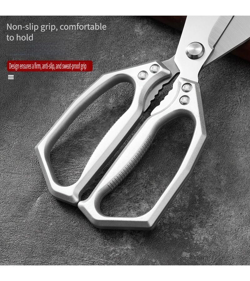 1 Large Poultry Shears Kitchen Scissors Big Head Scissors Square Silvery Handle Multi Functional Stainless Steel Chicken Bone Scissors Suitable For Cutting Chicken Duck Fish Baking And Meal Preparation High Quality Kitchen Utensils - Image 5