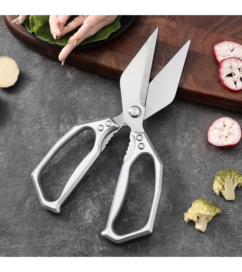 1 Large Poultry Shears Kitchen Scissors Big Head Scissors Square Silvery Handle Multi Functional Stainless Steel Chicken Bone Scissors Suitable For Cutting Chicken Duck Fish Baking And Meal Preparation High Quality Kitchen Utensils - Image 3