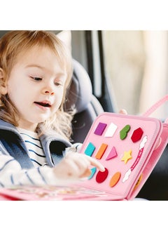 EZGOZ Montessori Toddler Busy Board Early Educational Sensory Toy for Preschoolers Enhances Fine Motor Skills Basic Dressing Practice and Technical Abilities Pink 7 Pages  - Image 5