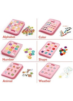 EZGOZ Montessori Toddler Busy Board Early Educational Sensory Toy for Preschoolers Enhances Fine Motor Skills Basic Dressing Practice and Technical Abilities Pink 7 Pages  - Image 2
