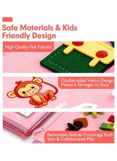 EZGOZ Montessori Toddler Busy Board Early Educational Sensory Toy for Preschoolers Enhances Fine Motor Skills Basic Dressing Practice and Technical Abilities Pink 7 Pages  - Image 3