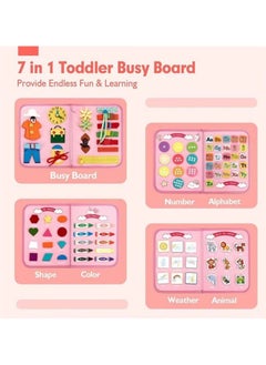 EZGOZ Montessori Toddler Busy Board Early Educational Sensory Toy for Preschoolers Enhances Fine Motor Skills Basic Dressing Practice and Technical Abilities Pink 7 Pages  - Image 4