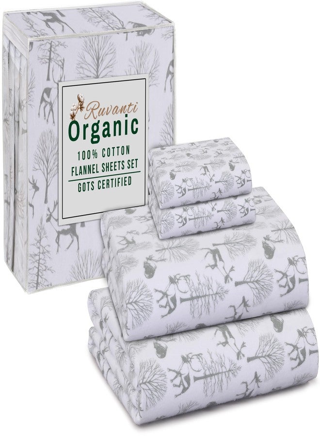RUVANTI Flannel Sheets Full Size - GOTS Certified 100% Organic Cotton, 4 Piece Warm, Soft & Breathable Set, Deep Pocket Snug Fit, Double Brushed Cozy All Season Bedding, Reindeer Rush - Image 1