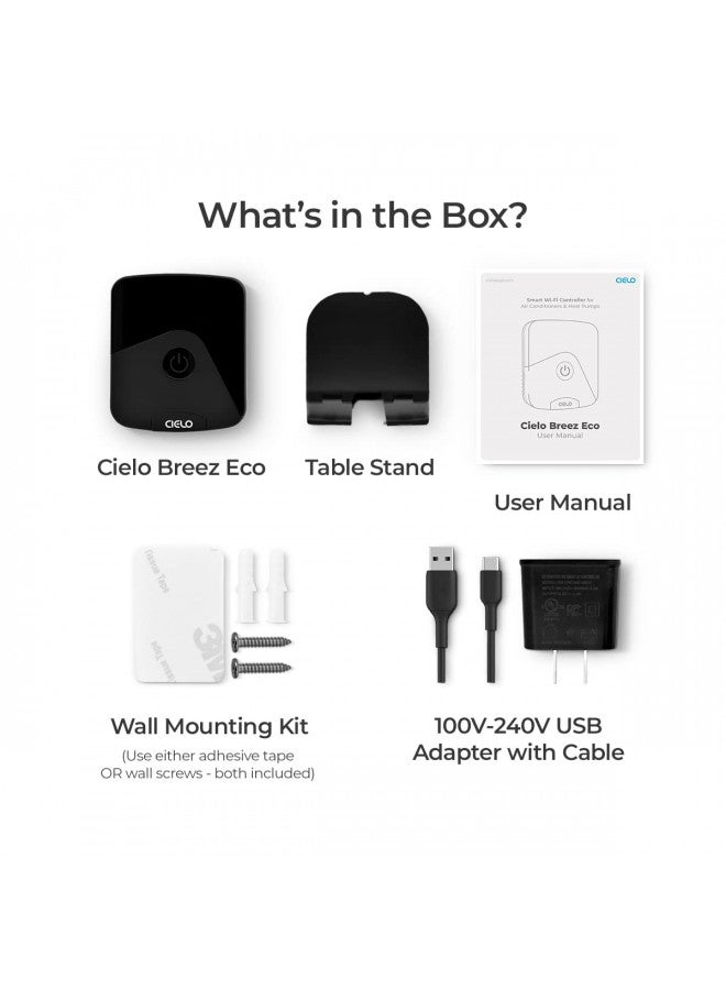 Cielo Breez Breez Eco | Smart AC Controller for Mini Split, Window, Portable ACS | WiFi, Alexa, Google, Siri Shortcuts, SmartThings, IFTTT, Free App, NO Subscriptions | Schedules, Geofencing, Comfy (Black)  - Image 1