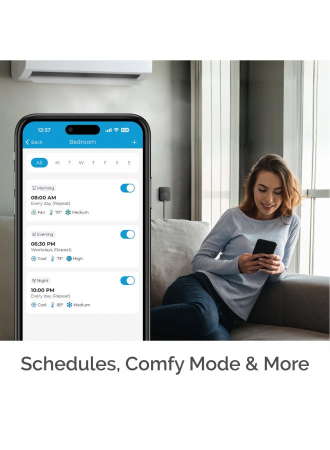Cielo Breez Breez Eco | Smart AC Controller for Mini Split, Window, Portable ACS | WiFi, Alexa, Google, Siri Shortcuts, SmartThings, IFTTT, Free App, NO Subscriptions | Schedules, Geofencing, Comfy (Black)  - Image 3