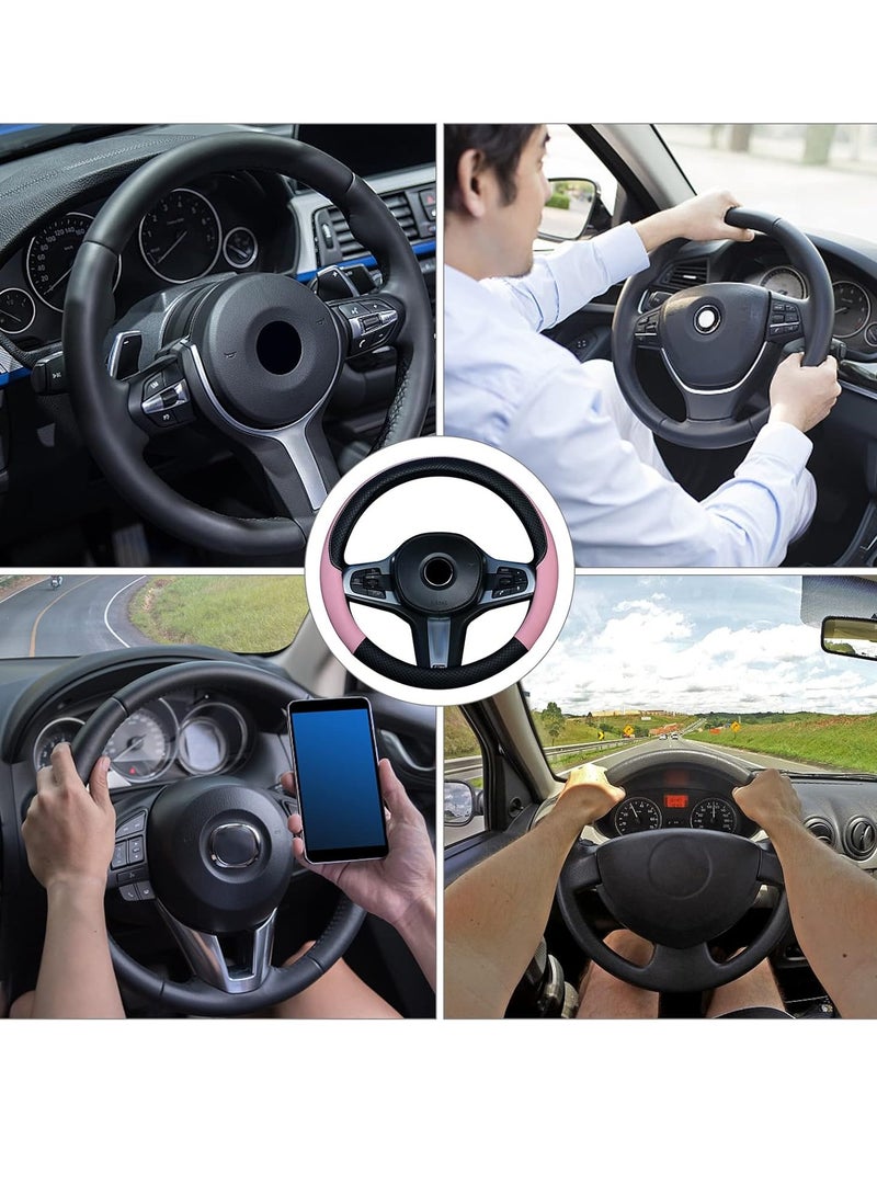 Car Steering Wheel Covers 37 38cm PU Leather Breathable Anti slip Protector Interior Accessories for Car Pink - Image 2