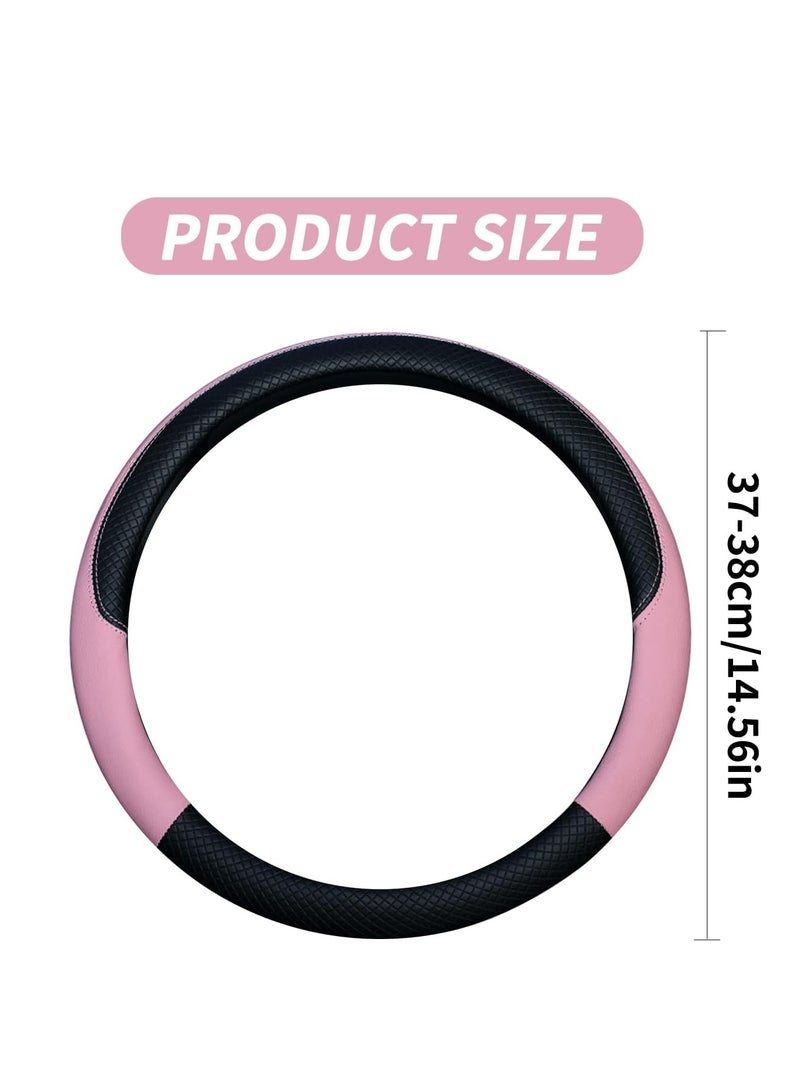 Car Steering Wheel Covers 37 38cm PU Leather Breathable Anti slip Protector Interior Accessories for Car Pink - Image 1