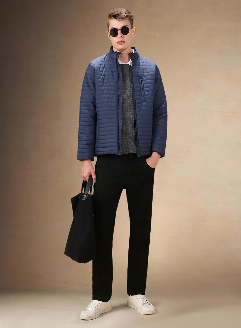 Dennis Lingo Men's Navy 100% Polyester Solid Regular Fit Jacket