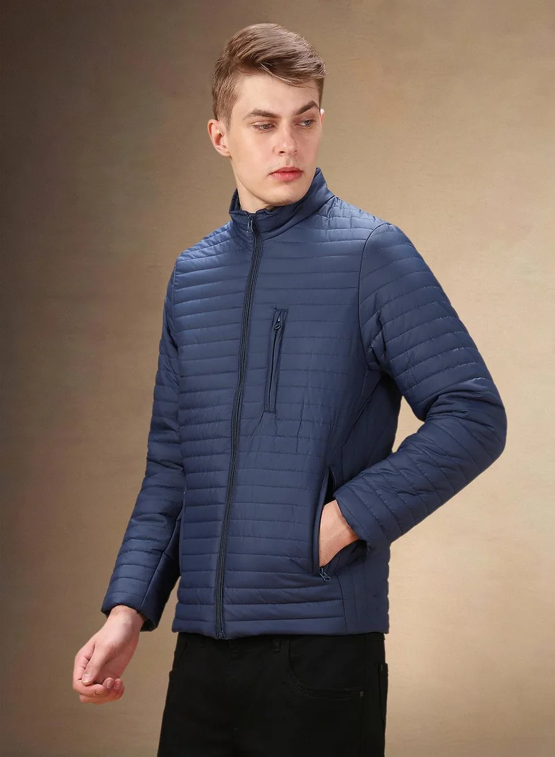 Dennis Lingo Men's Navy 100% Polyester Solid Regular Fit Jacket