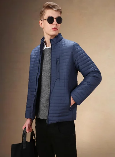 Dennis Lingo Men's Navy 100% Polyester Solid Regular Fit Jacket