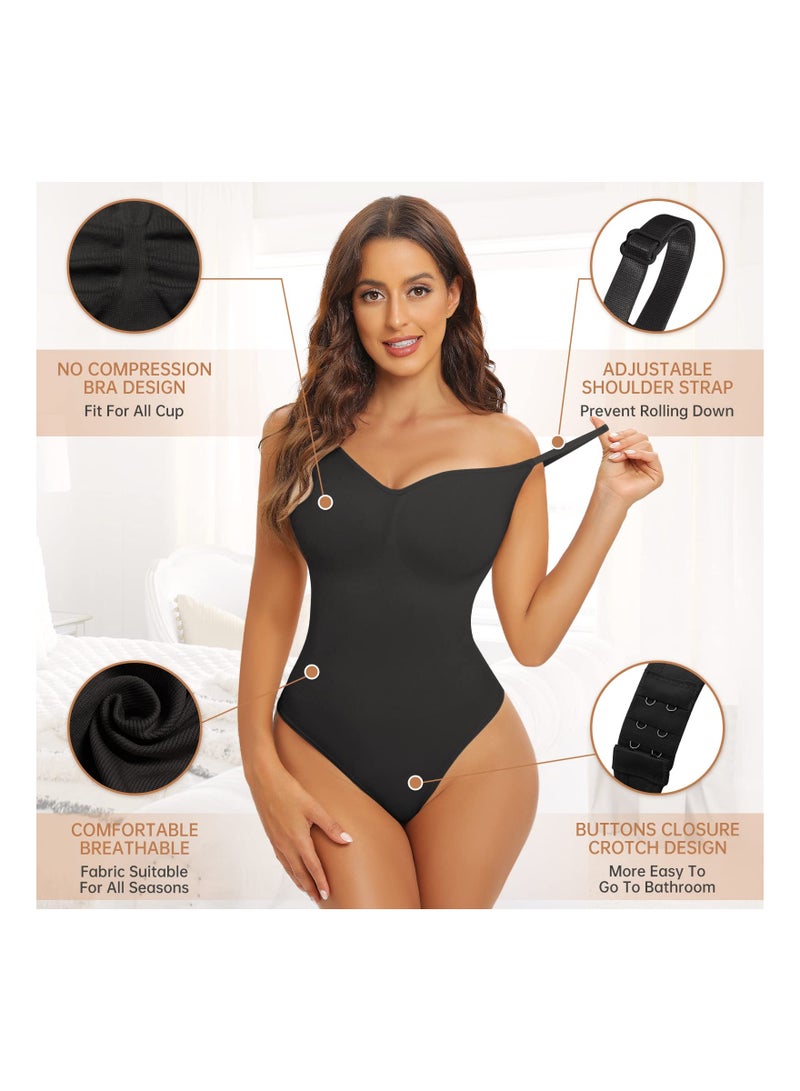 Women Shapewear Tummy Control Sculpting Bodysuit, Body Shaper Thong with Adjustable Straps, Ribbed Slimming Stretchy Underwear, Seamless Waist Trainer Vest (XL) - Image 3