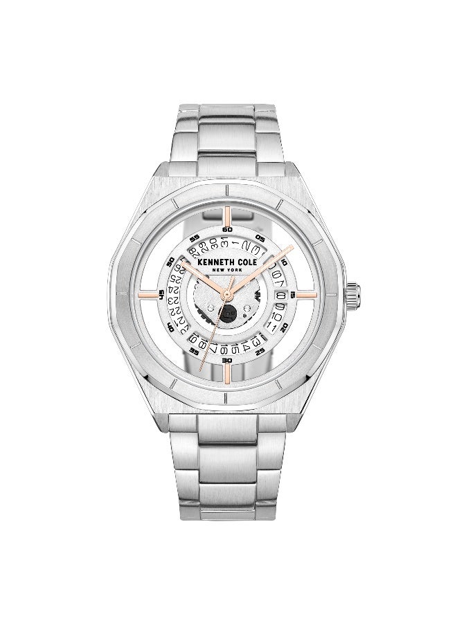 Kenneth Cole New York ساعة أنالوج للرجال بقرص أبيض من الفولاذ المقاوم للصدأ الفضي بتصميم كلاسيكي حديث - 41 مم - Image 1