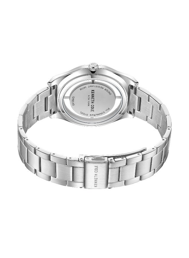 Kenneth Cole New York ساعة أنالوج للرجال بقرص أبيض من الفولاذ المقاوم للصدأ الفضي بتصميم كلاسيكي حديث - 41 مم - Image 3