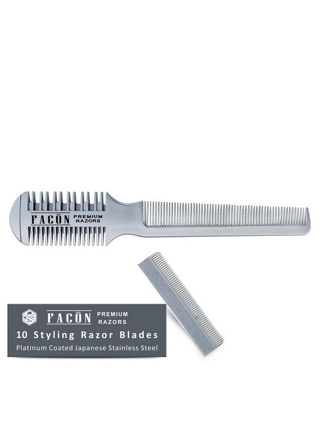 FACON Facón Professional Hair Razor Comb Cutting Styling Thinning Texturizing Double Edge Shaper Razor + 10 Replacement Blades - Image 2