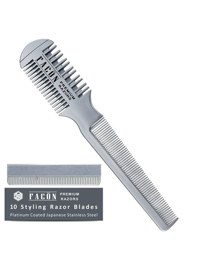 FACON Facón Professional Hair Razor Comb Cutting Styling Thinning Texturizing Double Edge Shaper Razor + 10 Replacement Blades - Image 1