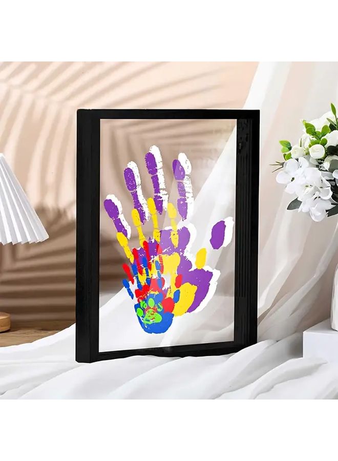 1pc White Clear Acrylic Handprint Photo Frame Family Keepsake Box With Wooden Base 4 Layer Boards Funeral Tribute Memorial Memento Gift - Image 1