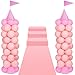 Charnoel 2 Sets Adjustable Pink Princess Castle Balloon Column Stand Kit Includes 140 Pcs Balloons 2 Tricorne Hat 2 Pennant 1 Carpet for Princess Birthday Party Weddings Decoration - Image 2