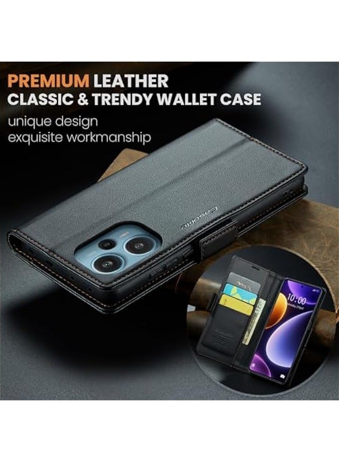 Premium Leather RFID Blocking Wallet Case for Xiaomi Poco F5 - Magnetic Flip Kickstand, Shockproof Phone Case with Credit Card Holder (Black) - Image 2