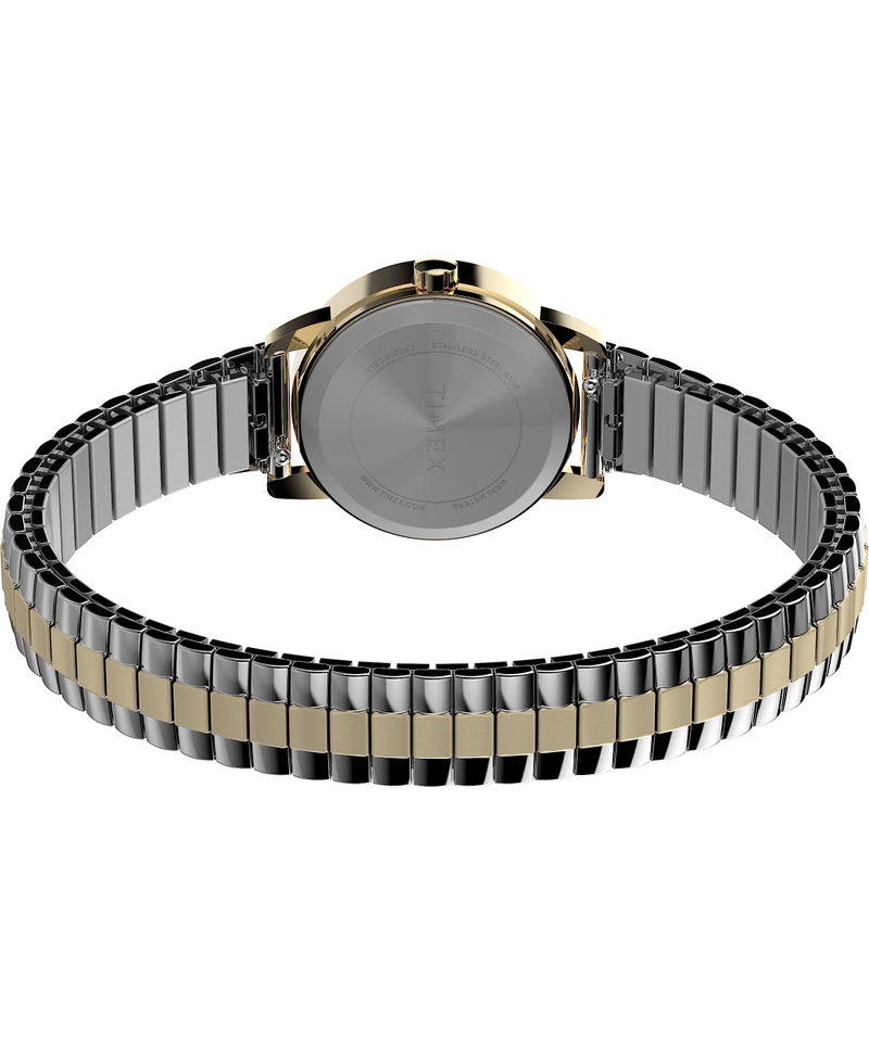 TIMEX ساعة تيمكس النسائية إيزي ريدر الكلاسيكية 25 مم - حزام توتون موسع بقرص أبيض وحالة بلون الذهب - Image 2