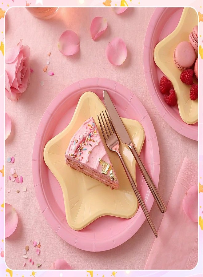 Willinglong 50 Pcs Princess Tea Party Decorations 7 Yellow Star Shaped Paper Plates and 9 Pink Round Paper Plates Disposable Dinnerware Set for Birthday Wedding Baby Shower Party Decorations - Image 5