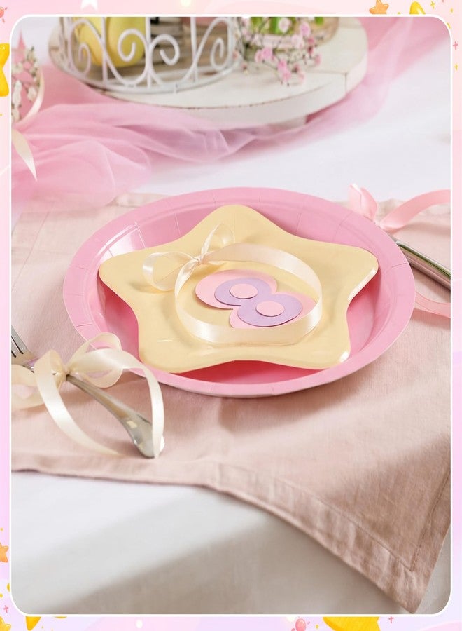 Willinglong 50 Pcs Princess Tea Party Decorations 7 Yellow Star Shaped Paper Plates and 9 Pink Round Paper Plates Disposable Dinnerware Set for Birthday Wedding Baby Shower Party Decorations - Image 4