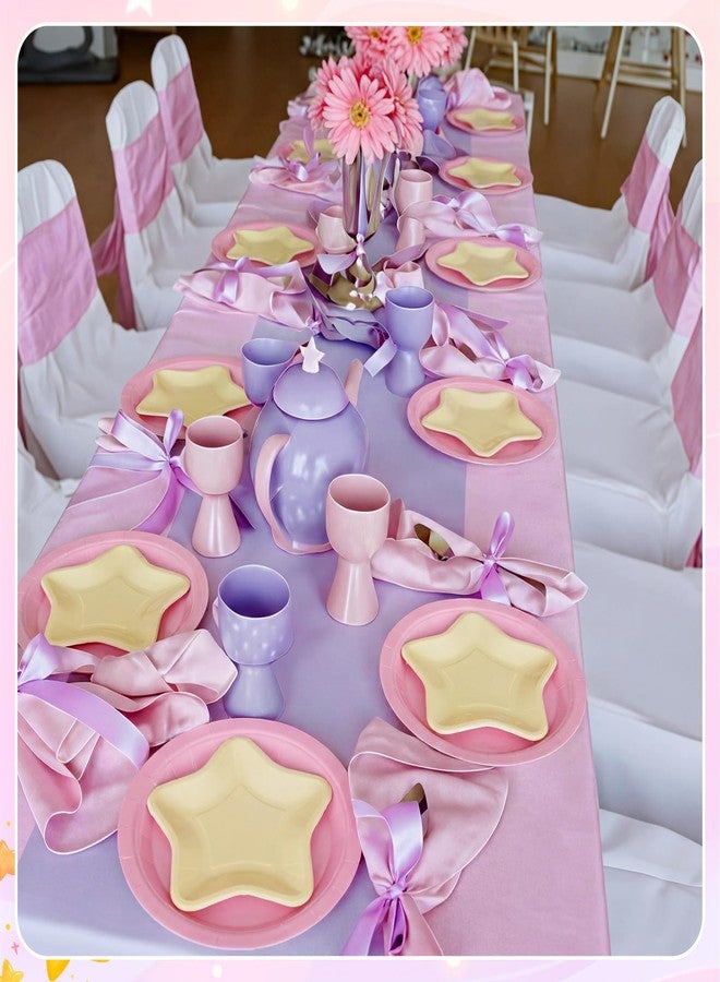 Willinglong 50 Pcs Princess Tea Party Decorations 7 Yellow Star Shaped Paper Plates and 9 Pink Round Paper Plates Disposable Dinnerware Set for Birthday Wedding Baby Shower Party Decorations - Image 3
