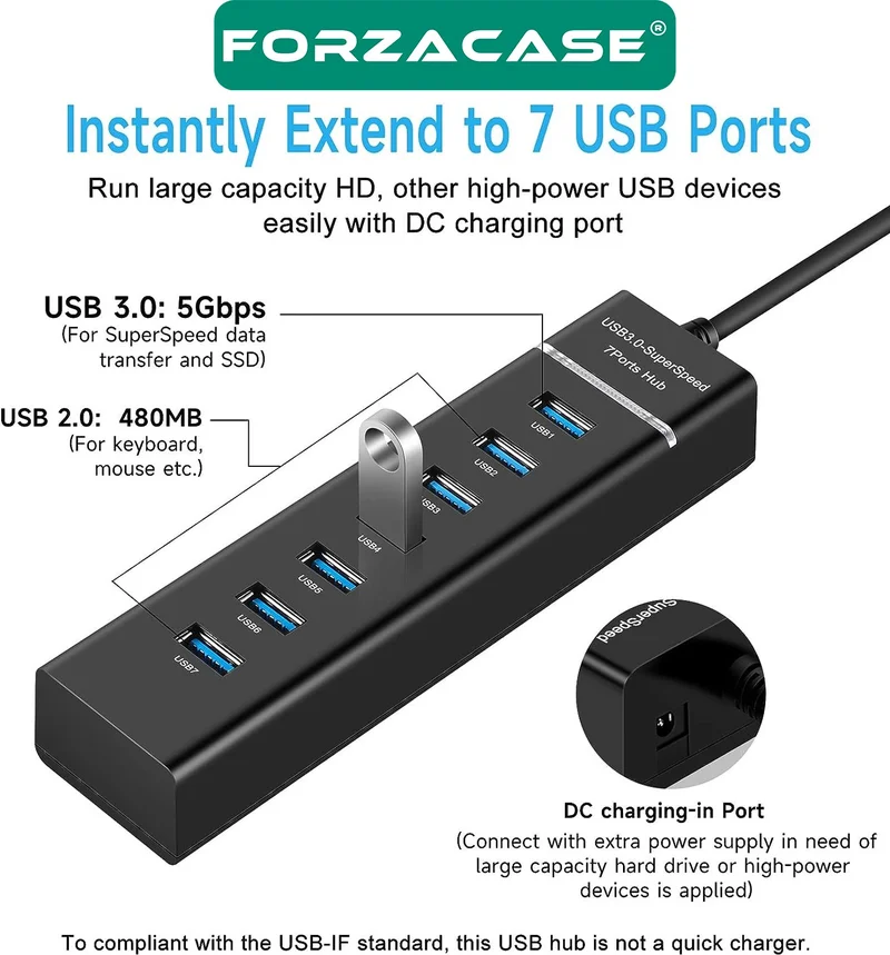 فورزاكاس USB 3.0 To USB 2.0 Port Replicator Hub 7in1 OTG Adapter 7 USB Multiplexer - FC478