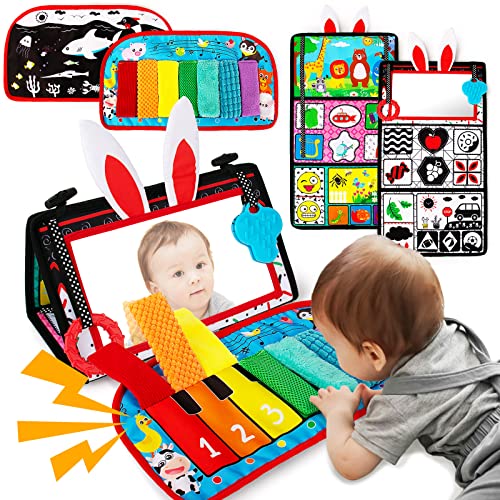 Inbeby Tummy TimeBaby Mirror Toys Black and White High Contrast Tabletop Mount Baby Newborn Toys 0 3 6 Months Brain Development Sensory Texture Piano Infant Toys 0 3 6 Months with Squeaker - Image 1
