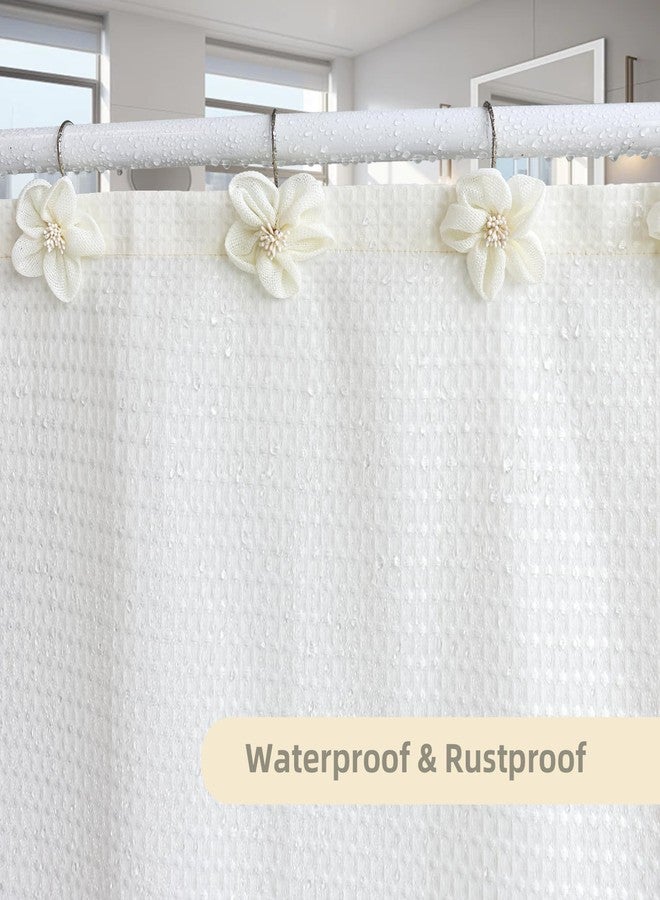 JTDTH Flower Decorative Shower Curtain Hooks, Stylish Fabric Flower Shower Curtain Rings, Fashion Shower Curtain Hangers, 12PCS Shower Hooks for Shower Curtain, Bathroom, Bedroom, Living Room (White) - Image 5