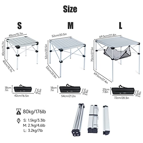 iClimb Lightweight Stable Alu. Folding Square Table Roll Up Top with Carry Bag for Camping Picnic Backyards BBQ Camp Kitchen (Silver, L) - Image 4