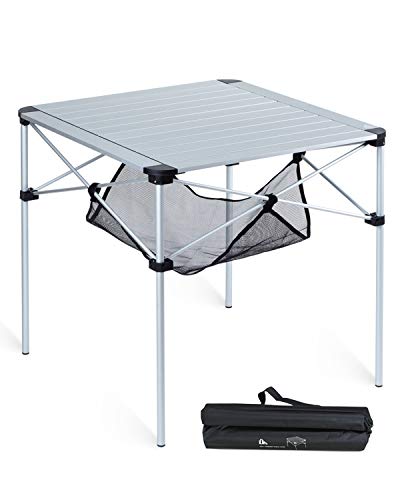 iClimb Lightweight Stable Alu. Folding Square Table Roll Up Top with Carry Bag for Camping Picnic Backyards BBQ Camp Kitchen (Silver, L) - Image 1