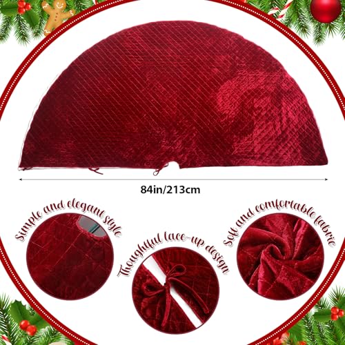 Vertintong 84 Inch Large Christmas Tree Skirt Deluxe Red Velvet Christmas Tree Skirt with Quilted Cuff for 12ft Xmas Home Winter Holiday Party Decorations Burgundy - Image 3