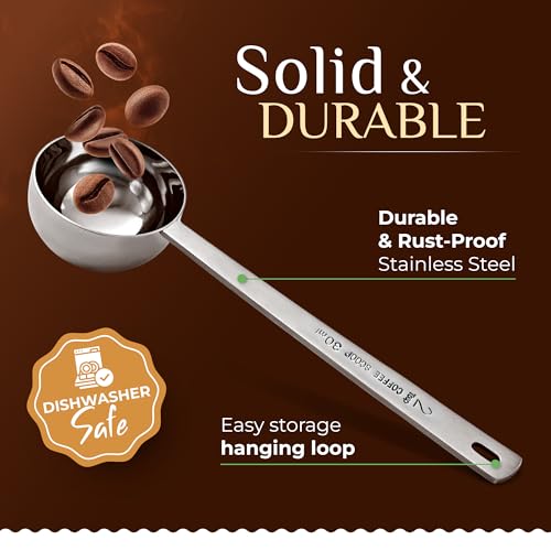 Orblue Premium Coffee Scoop Set - 1 Tbsp (15ml) & 2 Tbsp (30ml) Measuring Tablespoon - Stainless Steel Coffee Measuring Spoon and Scooper with Long Handles - Pack of 2 - Image 2