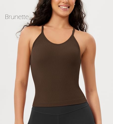 ODODOS Women's 3-Pack Seamless Cami Tops Ribbed Camisole Tank Top, Brunette+Clay+Mushroom, Medium/Large - Image 2