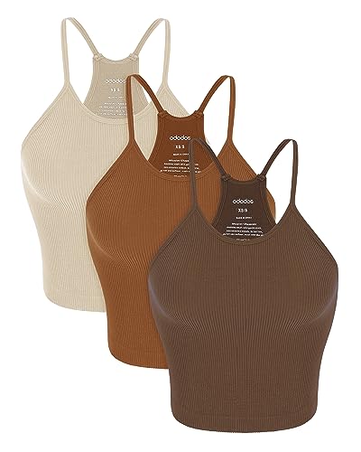 ODODOS Women's 3-Pack Seamless Cami Tops Ribbed Camisole Tank Top, Brunette+Clay+Mushroom, Medium/Large - Image 1