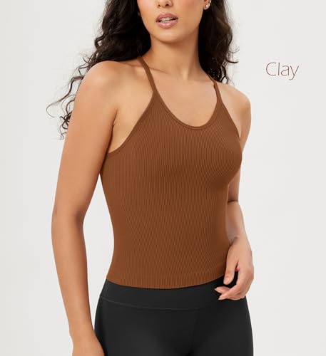 ODODOS Women's 3-Pack Seamless Cami Tops Ribbed Camisole Tank Top, Brunette+Clay+Mushroom, Medium/Large - Image 3