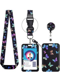 DAREU Id Badge Holder with Lanyard, Butterfly Pattern Retro Floral Card, Name Tag Lanyard, Vertical Id Protector Bage Clips for Women Nurse Nursing Doctor Teacher Student  - Image 1