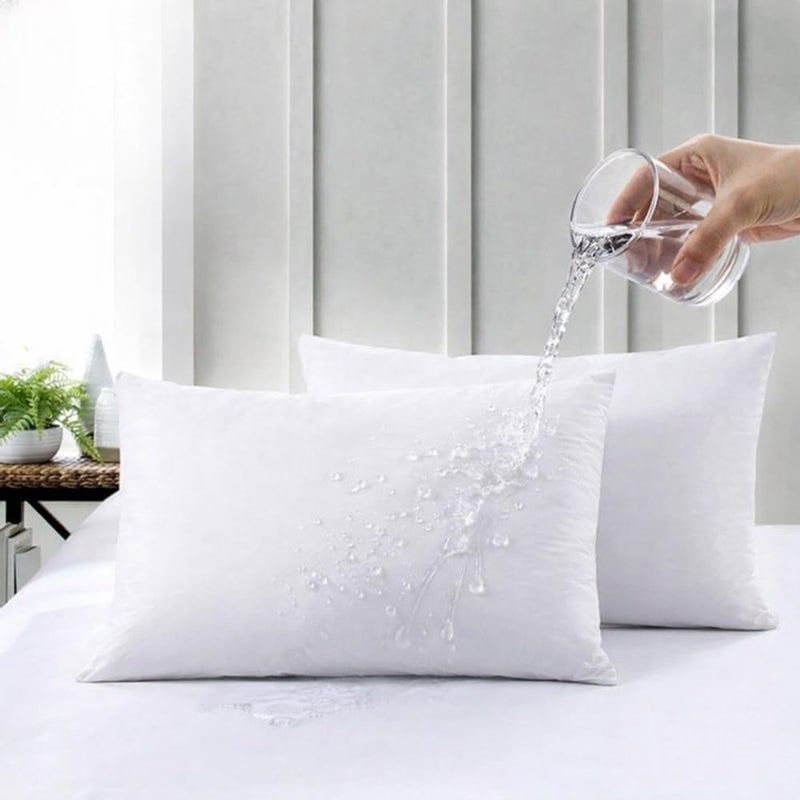 Violette Waterproof Pillow Protector 2 Pieces Set (Size: 50x75 cm), Flap Envelope Closure Design, Hypoallergenic Breathable and Dust Mite Protecting, White - Image 1
