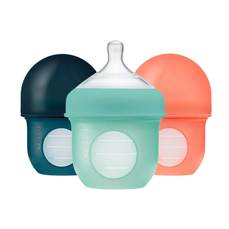 BOON Boon Nursh Reusable Silicone Pouch Baby Bottles Slow Flow Nipple Silicone Baby Bottle Pouch and Nipple Baby Feeding Essentials Mint 03 Months 3 Count 4 Ounce 