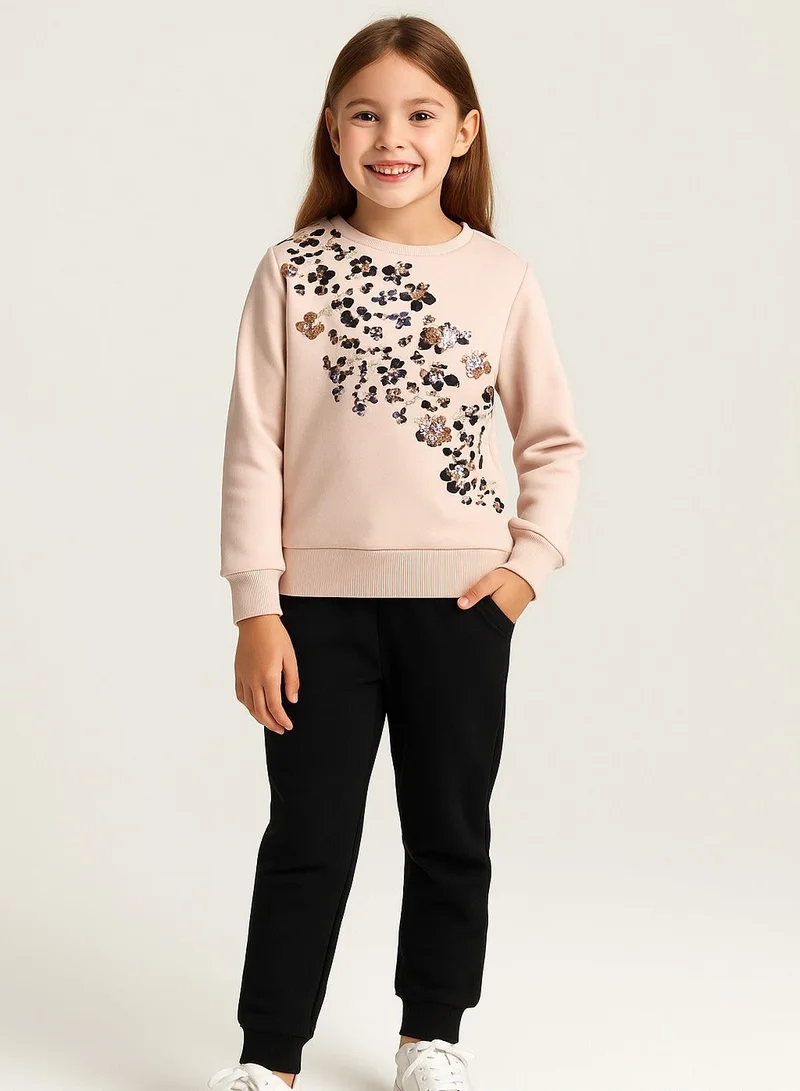 victor and jane Girls’ Floral Print Pullover – 100% Cotton Fleece Sweatshirt
