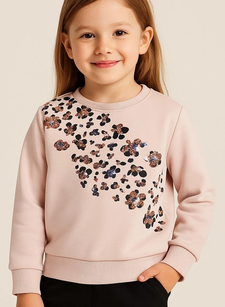 victor and jane Girls’ Floral Print Pullover – 100% Cotton Fleece Sweatshirt