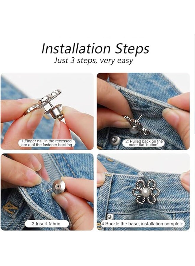 YJ 8 Sets Flower Jeans Button Pant Waist Tightener, Adjustable Waist Buckle Sets No Sew and No Tools Detachable Decorative Buckles, Jean Buttons Pins for Loose, Pants, Skirts, Sleeves - Image 4