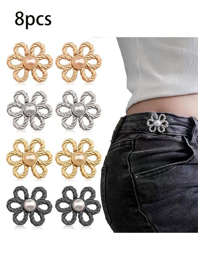 YJ 8 Sets Flower Jeans Button Pant Waist Tightener, Adjustable Waist Buckle Sets No Sew and No Tools Detachable Decorative Buckles, Jean Buttons Pins for Loose, Pants, Skirts, Sleeves - Image 1