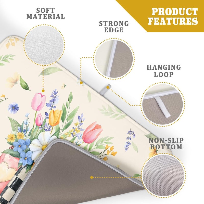 Giwawa Spring Flower Vases Dish Drying Mat for Countertop, 18"x24" Watercolor Floral Mason Jar Dish Drainer Mats, Wildflower Botanical Fast Dry Microfiber Large Dish Drying Pad Decoration - Image 4